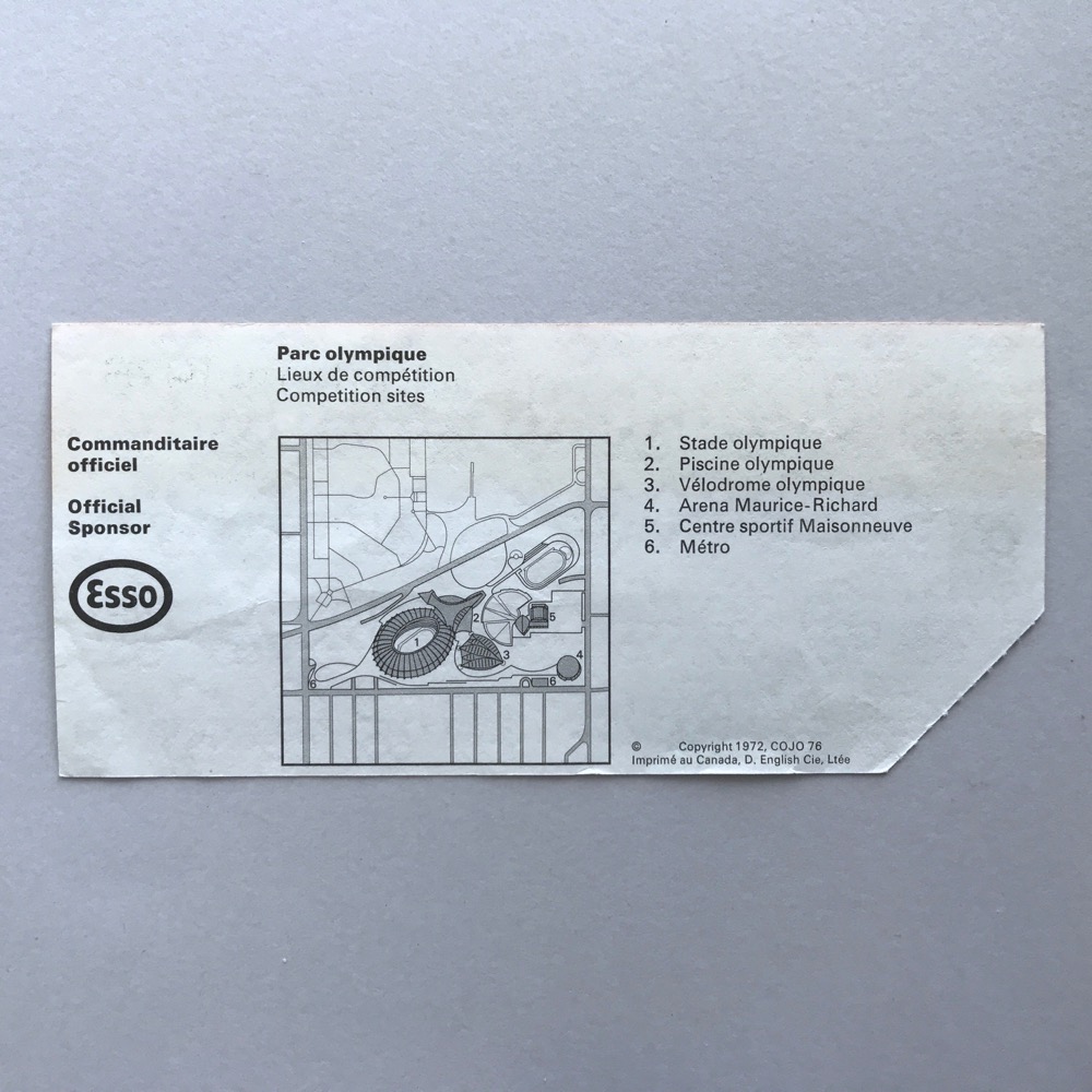 Back of ticket - Parc olympique version